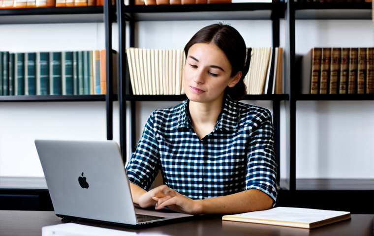 A focused professional woman, fully clothed in a modest business casual outfit, sitting at a modern desk with a laptop and various digital tablets, carefully scrutinizing online educational materials. The scene emphasizes discerning information quality and source credibility, with charts and data visualizations subtly visible on the screens. The background is a clean, well-lit study environment with shelves of books. safe for work, appropriate content, fully clothed, perfect anatomy, correct proportions, natural pose, well-formed hands, proper finger count, natural body proportions, professional photography, high resolution, professional dress.