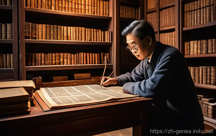 가문 연대표 작성 - **A warm, multi-generational Chinese family gathering in a cozy living room.** Grandparents, dressed...