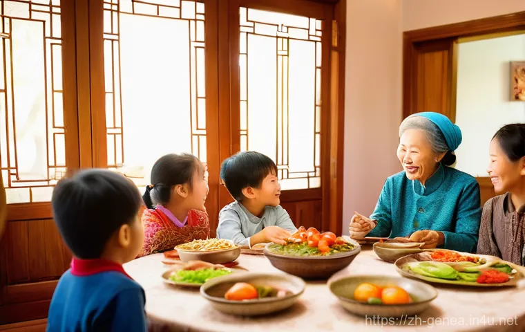 가문 행사와 족보 - **Prompt: A vibrant, multi-generational Chinese family gathering in a warmly lit, traditional yet co...