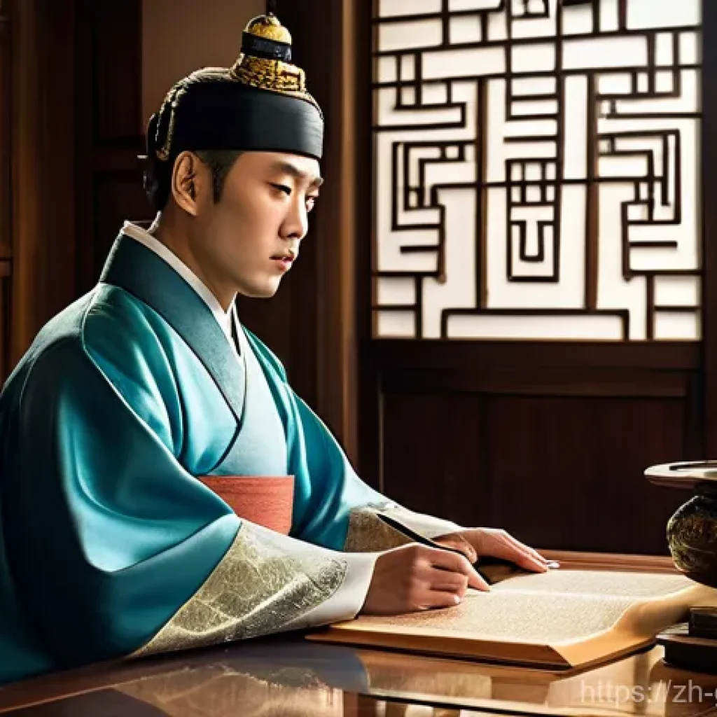 세종대왕 족보 - **Image Prompt 1: The Stern Mentor and the Future King**
    A majestic portrait of King Taejong, a ...