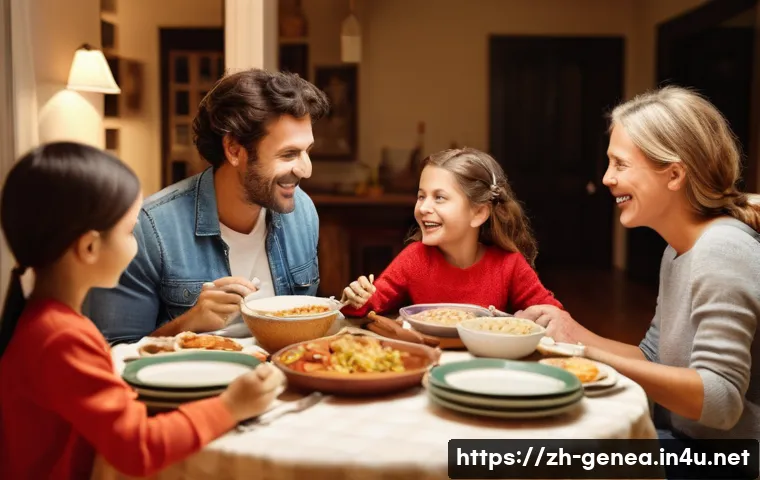 가족 관계 정리 - **Prompt 1: Warm Family Connection and Shared Memories**
    A happy, diverse family of four (parent...