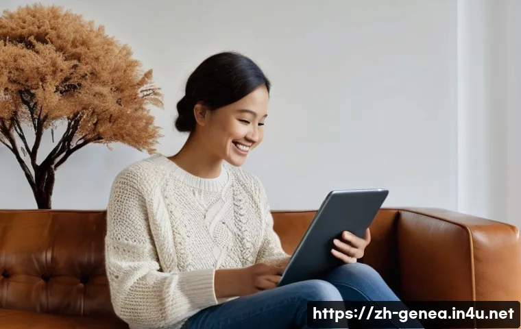 족보와 가문의 역사 - **Prompt: "A cozy and modern living room with warm, soft lighting. A young woman, dressed in a comfo...