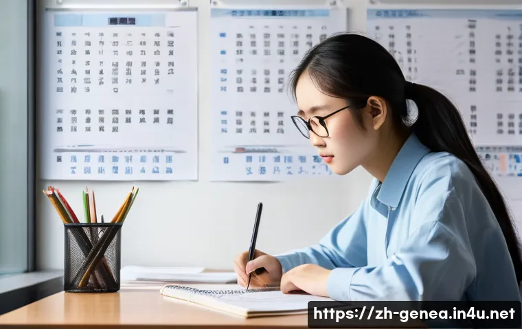 족보 관련 강의 - A modern study room scene featuring a young Chinese student sitting at a sleek desk with multiple op...