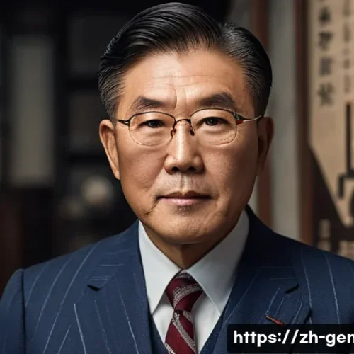 LG가 족보 - A detailed portrait of Koo Bon-moo, the founder of LG, in a mid-20th century industrial setting in K...